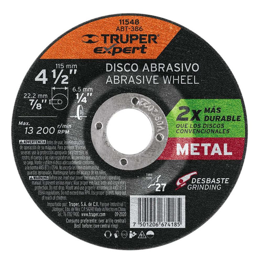 Disco Desbaste Metal 4 1/2 Truper 11548