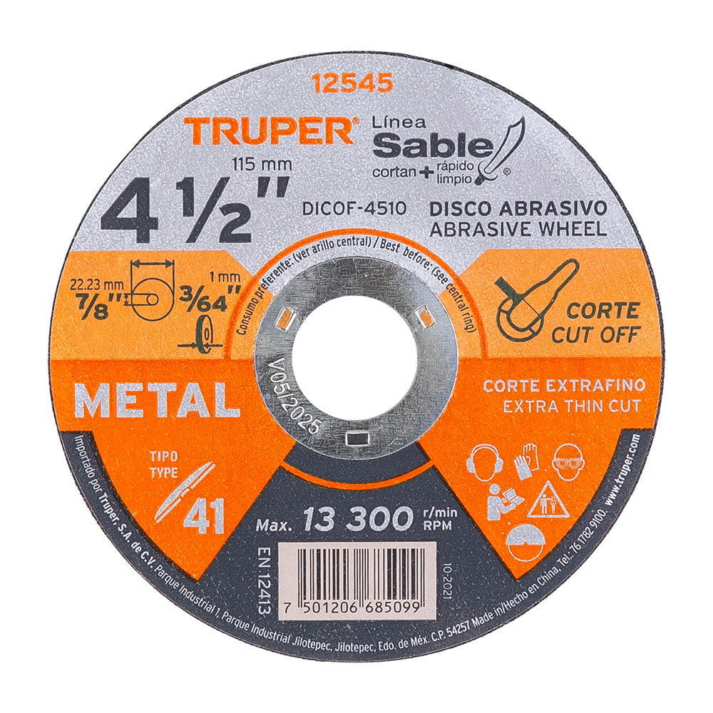 Disco Corte De Metal 4 1/2 Truper 12545