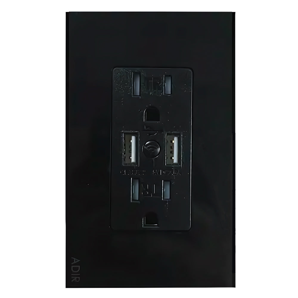 Placa WiFi Negro 2 Contactos + 2 Usb Adir 9921