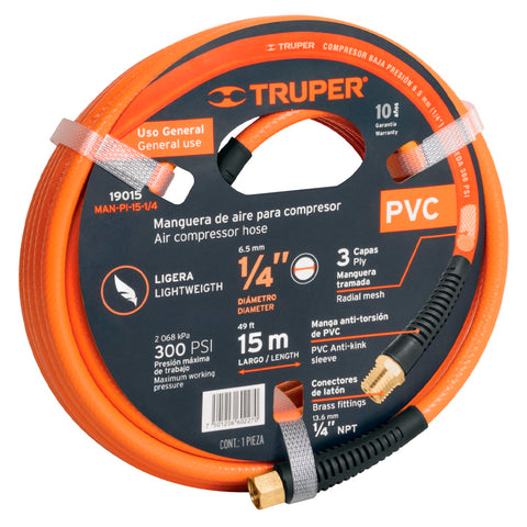MANGUERA COMPRESOR PVC 15 M 1/4" USO GENERAL TRUPER 19015