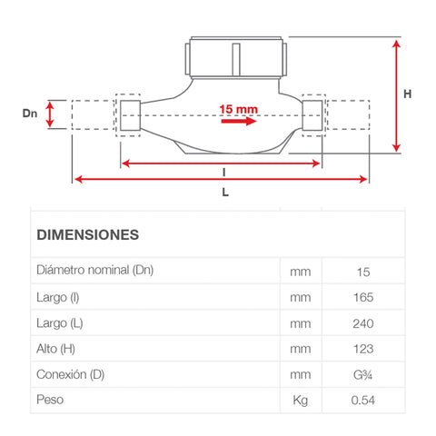 Medidor para Agua ADCCOM 1/2" Tipo "C" Plástico Chorro Único