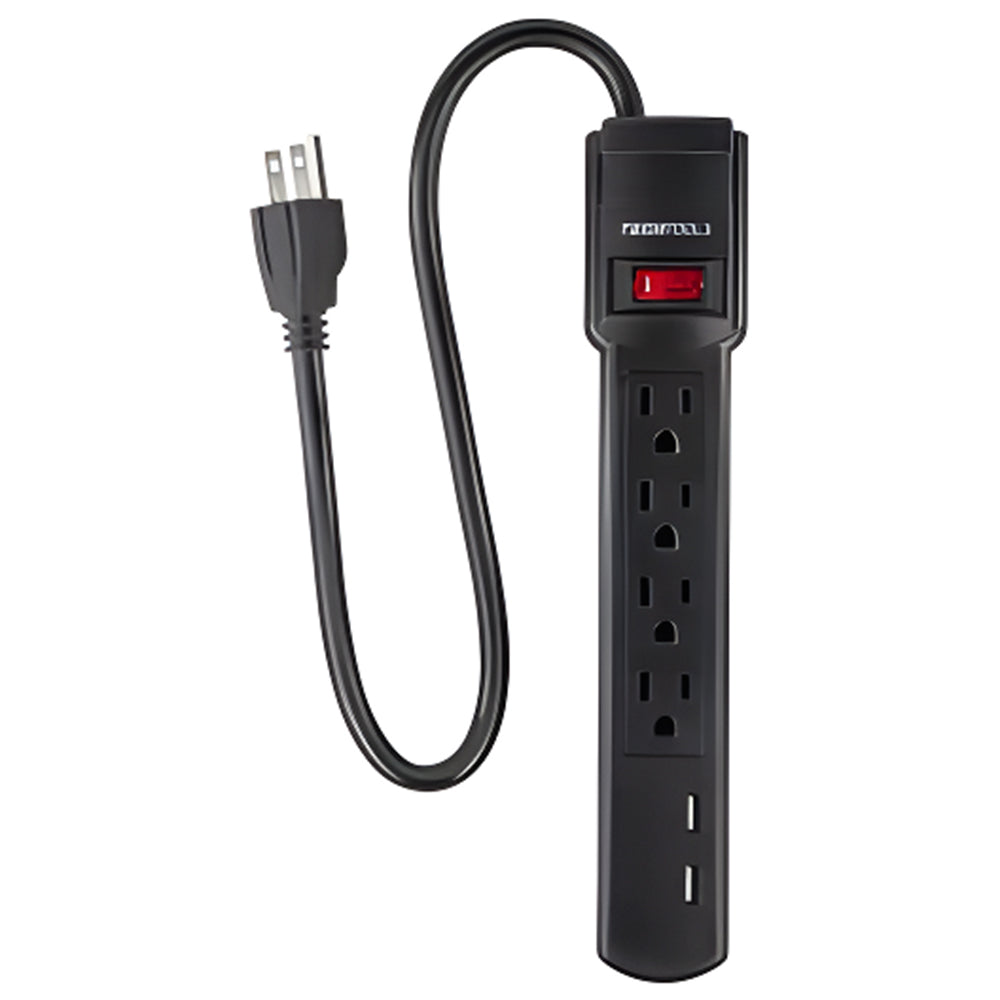 Barra Multicontacto Techtools Multi504Un 4 Receptáculos 2 Usb Negra