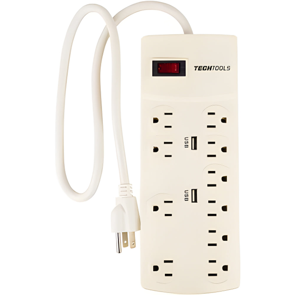 Barra Multicontacto Techtools Multi7510B 10 Receptaculos 2 Usb Blanca