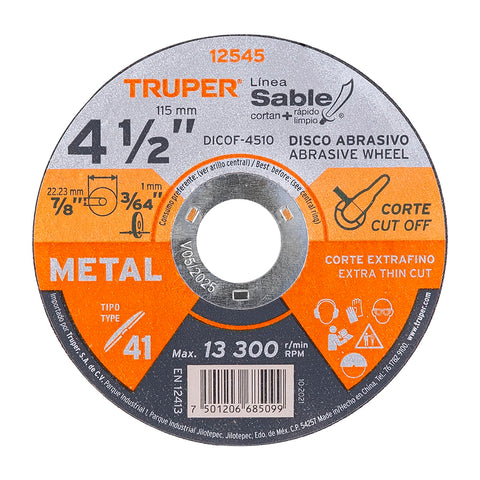 Disco Corte De Metal 4 1/2 Truper 12545