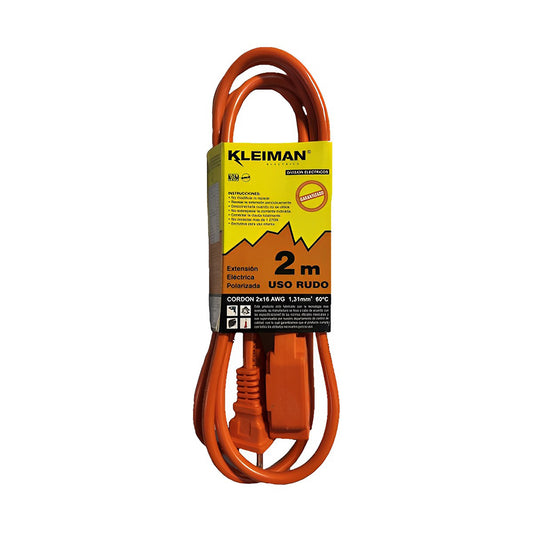 Extension Electrica Kleiman Ext-015 (2 Mt) Uso Rudo Naranja