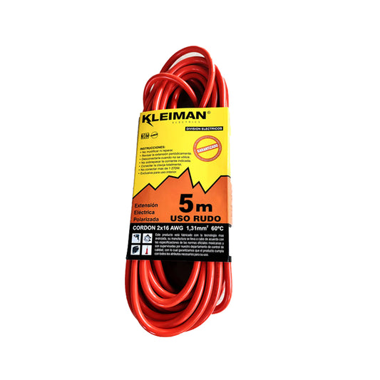 Extension Electrica Kleiman Ext-018 (5 Mt) Uso Rudo Naranja